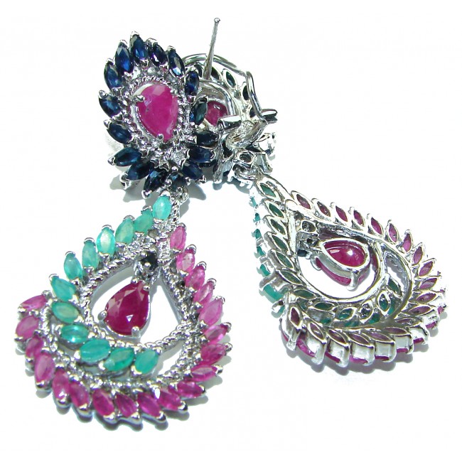 Francesca Ruby Emerald Sapphire .925 Sterling Silver handcrafted earrings