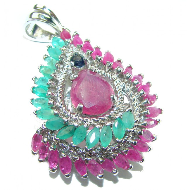 Francesca Ruby Emerald Sapphire .925 Sterling Silver handmade Pendant