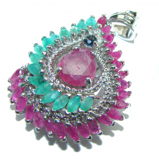 Francesca Ruby Emerald Sapphire .925 Sterling Silver handmade Pendant