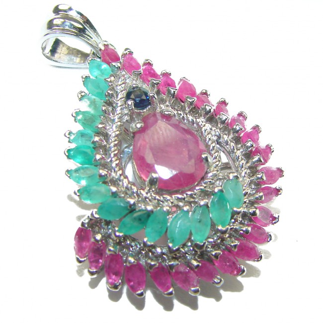 Francesca Ruby Emerald Sapphire .925 Sterling Silver handmade Pendant