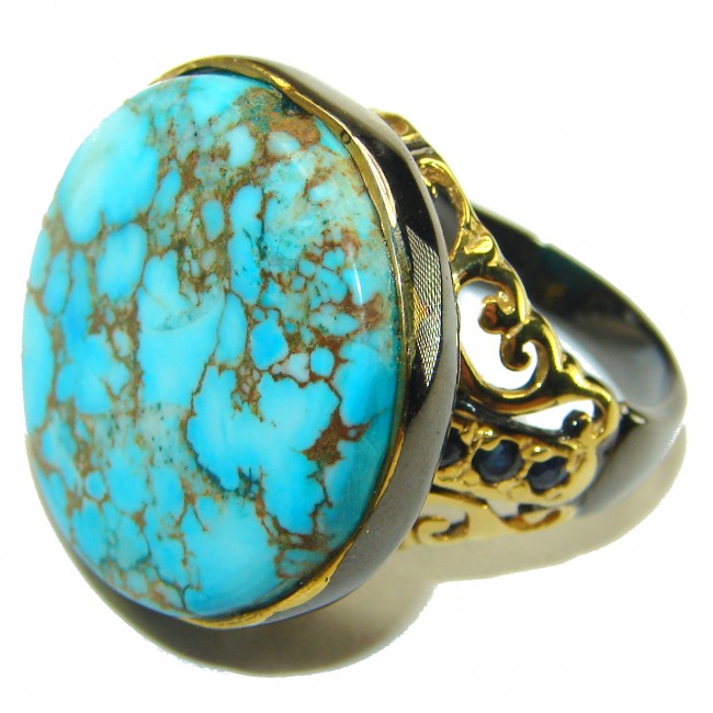 Copper Turquoise black rhodium over .925 Sterling Silver ring; s. 7 3/4