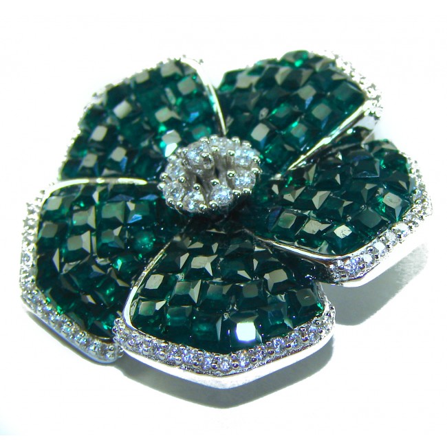 Fancy Flower Authentic Emerald .925 Sterling Silver handmade pendant