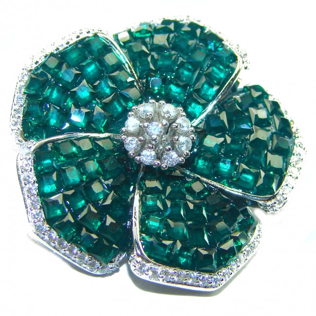 Fancy Flower Authentic Emerald .925 Sterling Silver handmade pendant