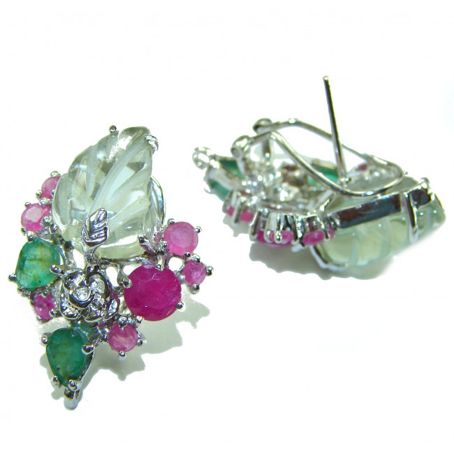 Natural carved Green Amethyst watermelon Tourmaline .925 Sterling Silver Earrings