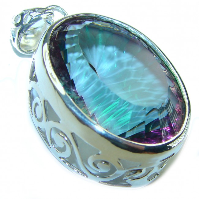 Large 45.5 carat oval cut Mystic Topaz .925 Sterling Silver handcrafted Pendant