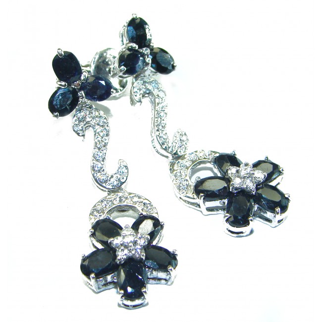 Endless Beauty floral design Sapphire .925 Sterling Silver handcrafted earrings