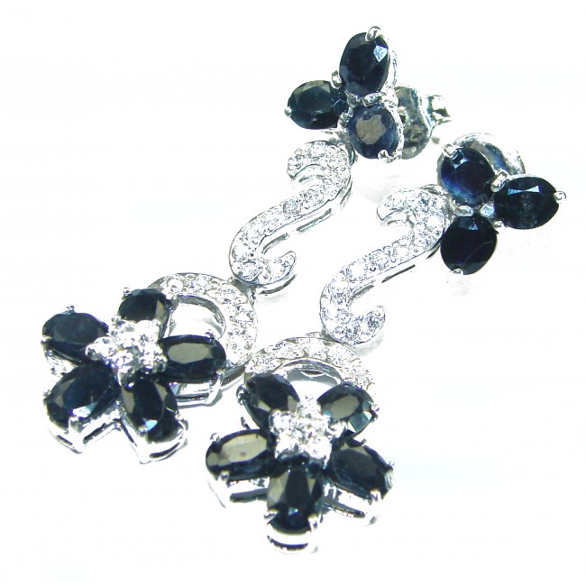 Endless Beauty floral design Sapphire .925 Sterling Silver handcrafted earrings