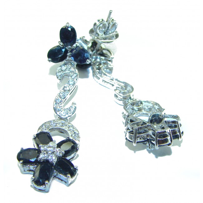 Endless Beauty floral design Sapphire .925 Sterling Silver handcrafted earrings