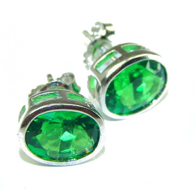 Superior quality 5.5 carat Fresh Green Helenite .925 Sterling Silver earrings