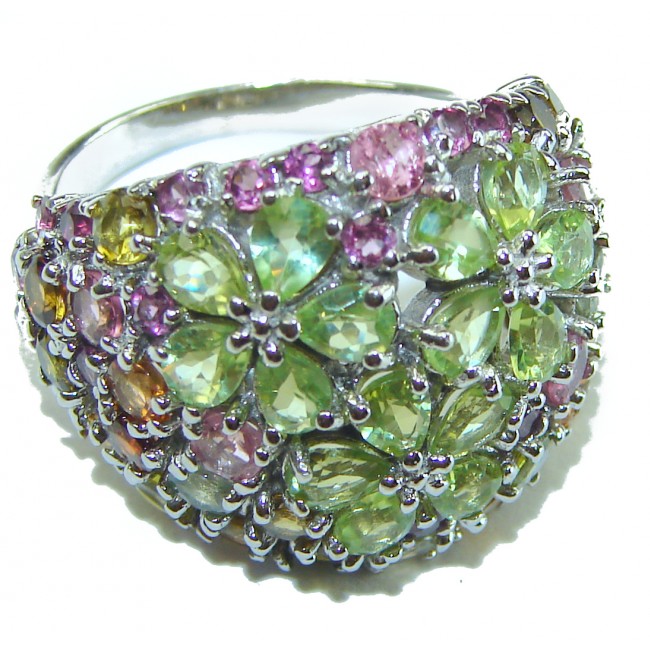 Fresh Flowers authentic Peridot .925 Silver handcrafted Cocktail Ring s. 8