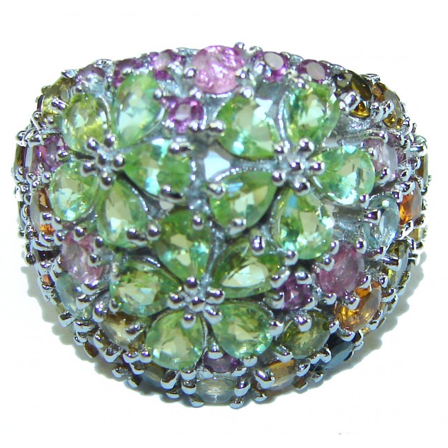 Fresh Flowers authentic Peridot .925 Silver handcrafted Cocktail Ring s. 8