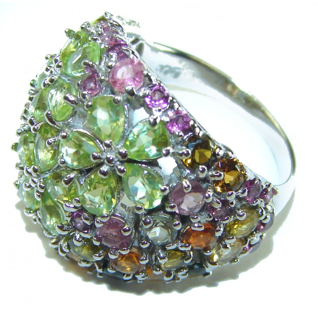 Fresh Flowers authentic Peridot .925 Silver handcrafted Cocktail Ring s. 8