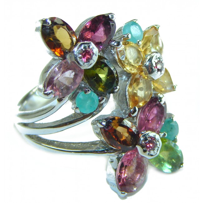 Floral design Tourmaline .925 Sterling Silver Perfectly handcrafted Ring s. 8 3/4