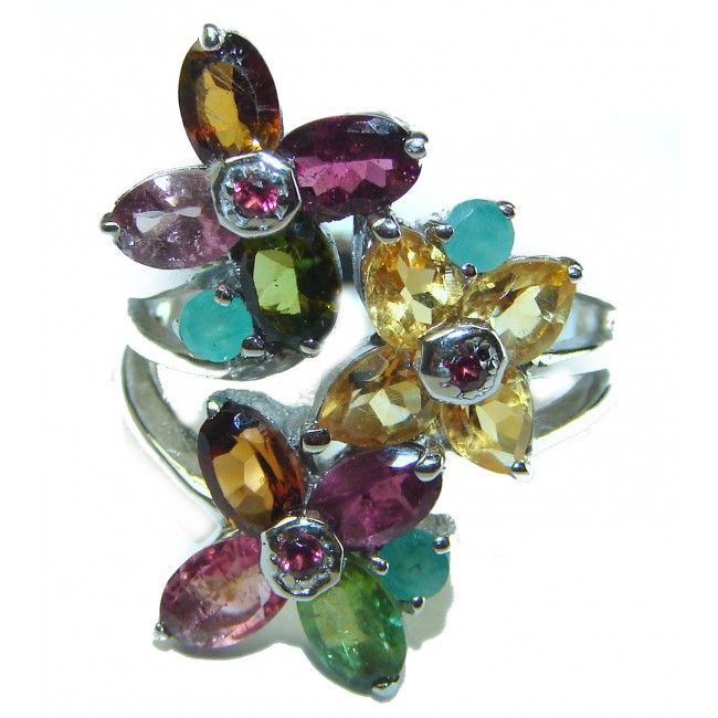 Floral design Tourmaline .925 Sterling Silver Perfectly handcrafted Ring s. 8 3/4