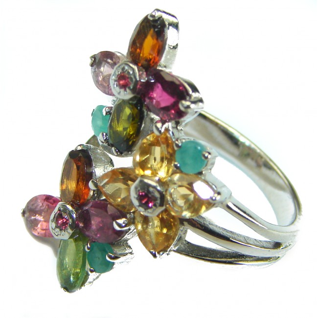 Floral design Tourmaline .925 Sterling Silver Perfectly handcrafted Ring s. 8 3/4