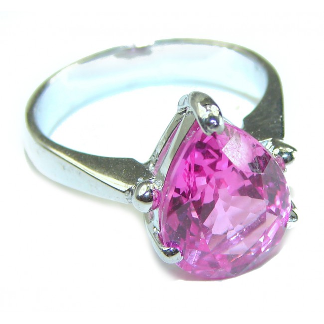 Scarlett 8.5 carat Pear cut Pink Topaz .925 Silver handcrafted Cocktail Ring s. 7 3/4