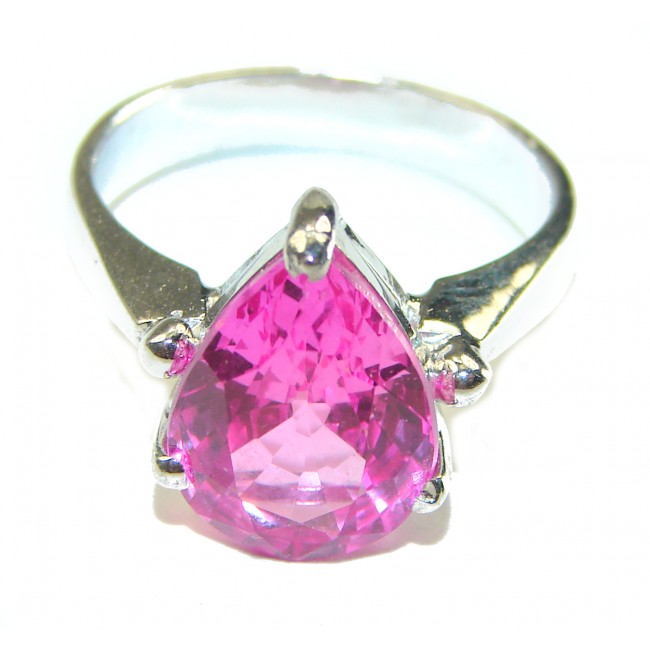 Scarlett 8.5 carat Pear cut Pink Topaz .925 Silver handcrafted Cocktail Ring s. 7 3/4