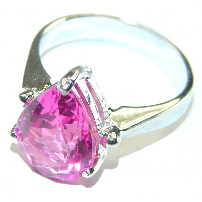 Scarlett 8.5 carat Pear cut Pink Topaz .925 Silver handcrafted Cocktail Ring s. 7 3/4