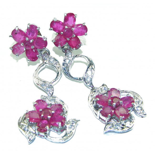 Endless Beauty floral design Ruby .925 Sterling Silver handcrafted earrings