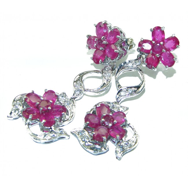 Endless Beauty floral design Ruby .925 Sterling Silver handcrafted earrings