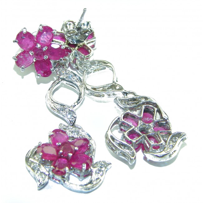 Endless Beauty floral design Ruby .925 Sterling Silver handcrafted earrings