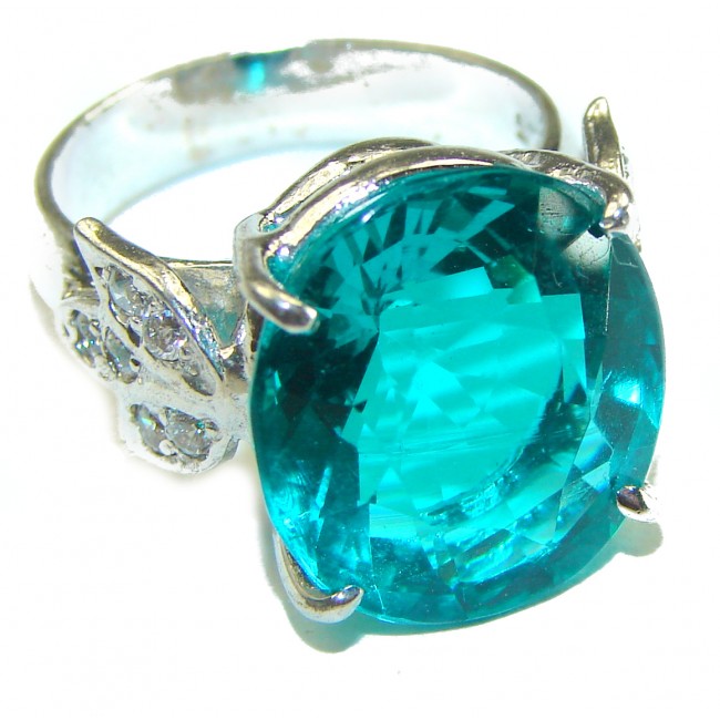 Mesmerizing 12.5 carat Paraiba Tourmaline .925 Sterling Silver handmade ring s. 6 3/4