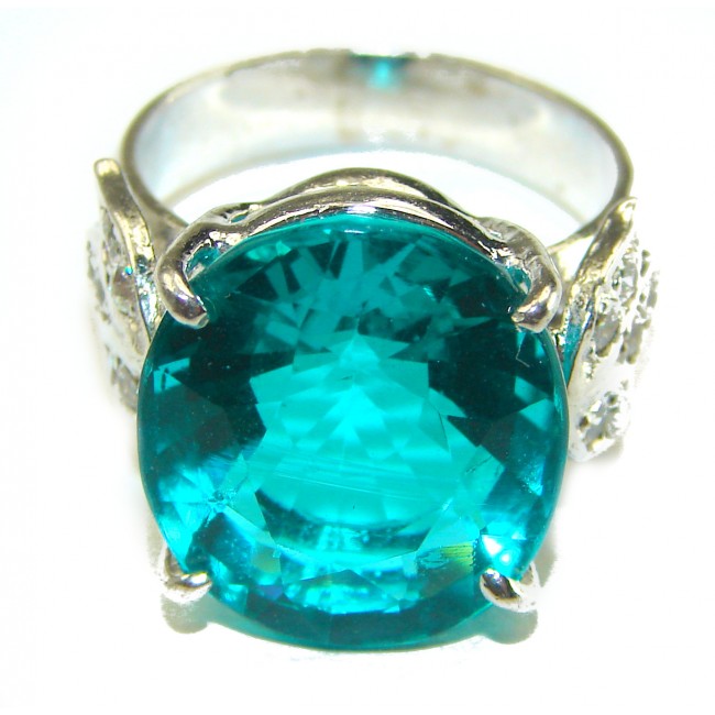 Mesmerizing 12.5 carat Paraiba Tourmaline .925 Sterling Silver handmade ring s. 6 3/4