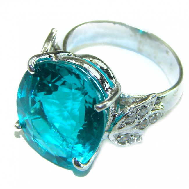 Mesmerizing 12.5 carat Paraiba Tourmaline .925 Sterling Silver handmade ring s. 6 3/4