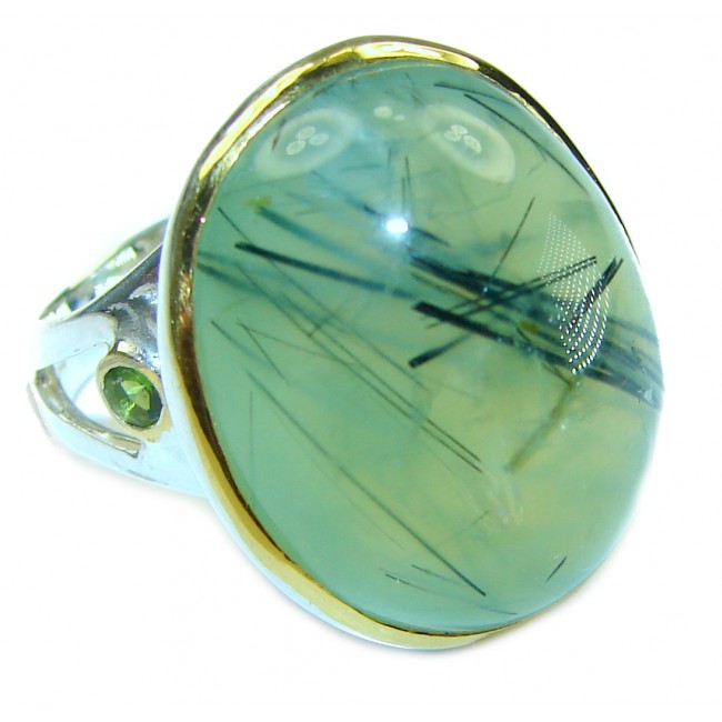 Natural Moss Prehnite 14K Gold over .925 Sterling Silver handmade ring s. 8