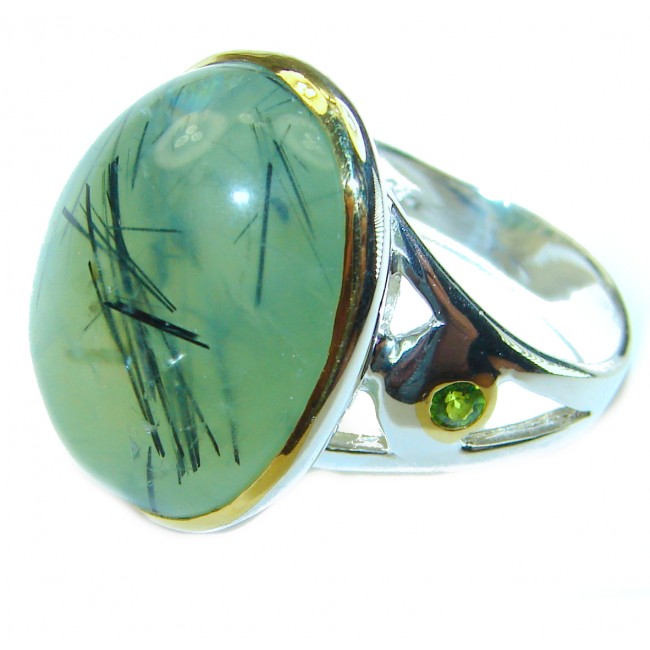 Natural Moss Prehnite 14K Gold over .925 Sterling Silver handmade ring s. 8