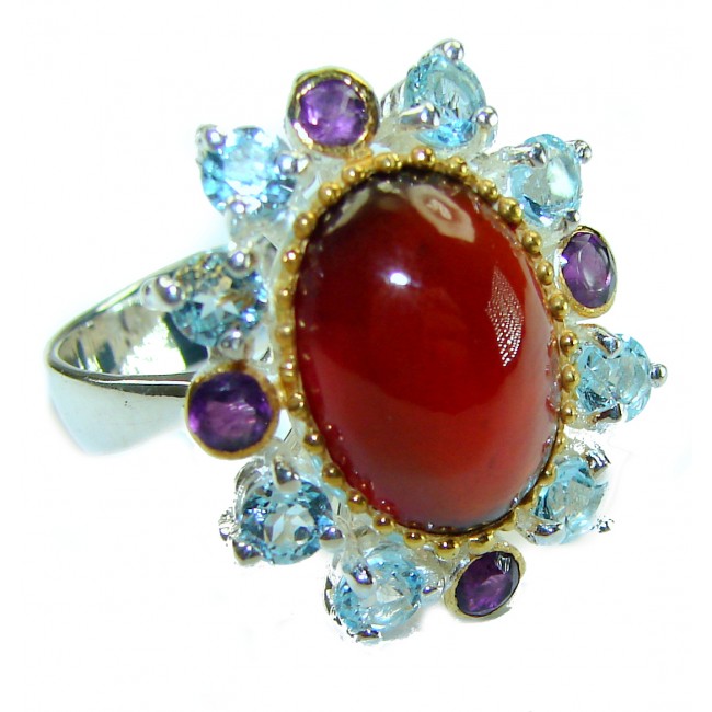 Blooming Rose Red Authentic Hessonite Garnet .925 Sterling Silver handcrafted Ring size 7