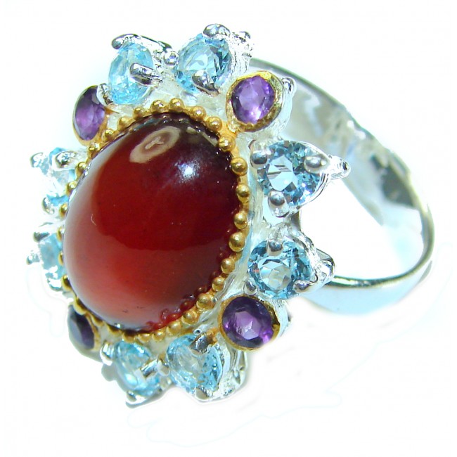 Blooming Rose Red Authentic Hessonite Garnet .925 Sterling Silver handcrafted Ring size 7