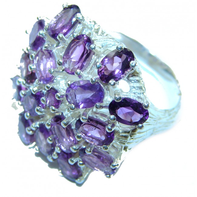 Spectacular 12.8 carat Amethyst .925 Sterling Silver Handcrafted Ring size 7 3/4