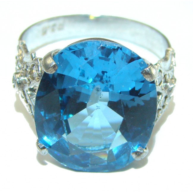 26.5 carat Pear cut Swiss Blue Topaz .925 Sterling Silver handmade Ring size 7 1/4