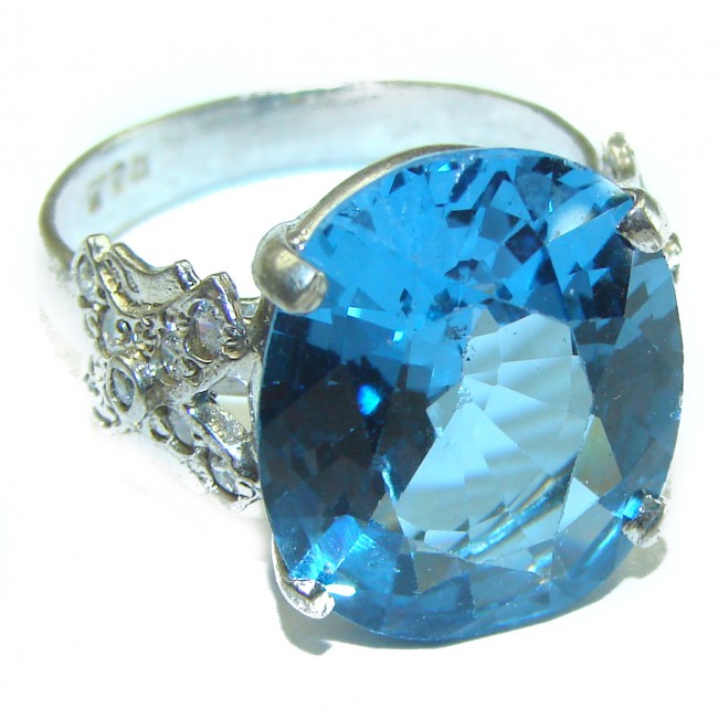 26.5 carat Pear cut Swiss Blue Topaz .925 Sterling Silver handmade Ring size 7 1/4