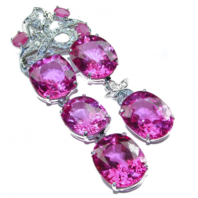 Luxurios Vintage style Pink Sapphire .925 Sterling Silver handmade LARGE Pendant - Brooch