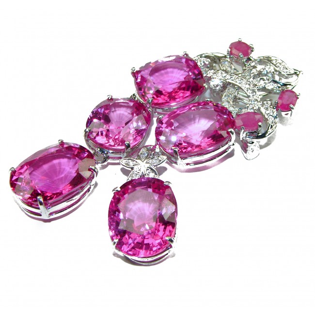 Luxurios Vintage style Pink Sapphire .925 Sterling Silver handmade LARGE Pendant - Brooch