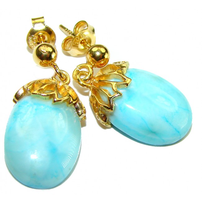 Genuine Blue Larimar 14K Gold over .925 Sterling Silver handmade earrings