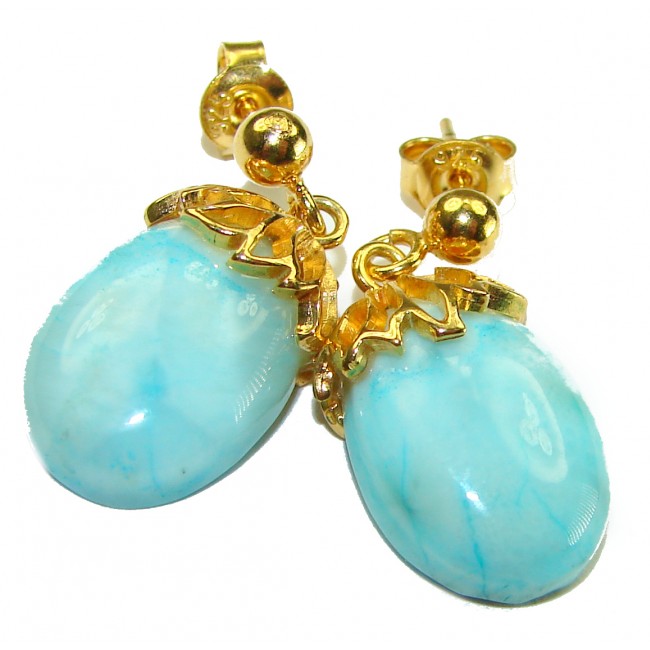 Genuine Blue Larimar 14K Gold over .925 Sterling Silver handmade earrings