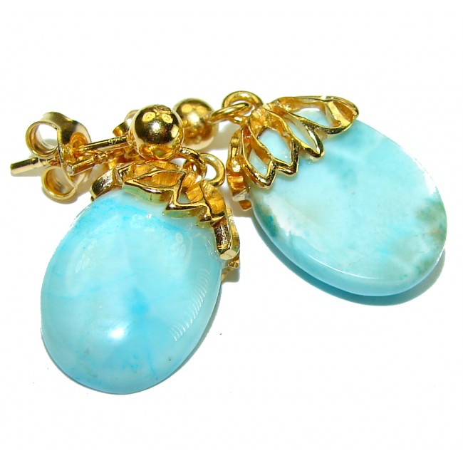 Genuine Blue Larimar 14K Gold over .925 Sterling Silver handmade earrings