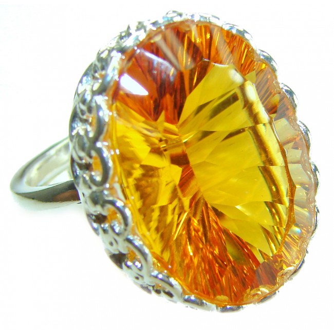 Hawaiian Sunset 32.5 carat Yellow Topaz .925 Sterling Silver Ring size 8 adjustable