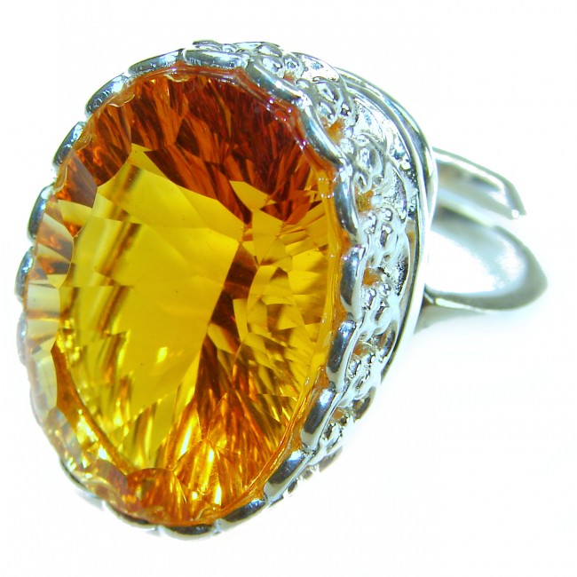 Hawaiian Sunset 32.5 carat Yellow Topaz .925 Sterling Silver Ring size 8 adjustable