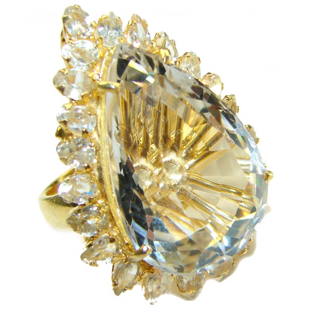 An exuberantly Large Snow Queen White Topaz 14K Gold over .925 Sterling Silver handmade Statement Ring size 7 1/2