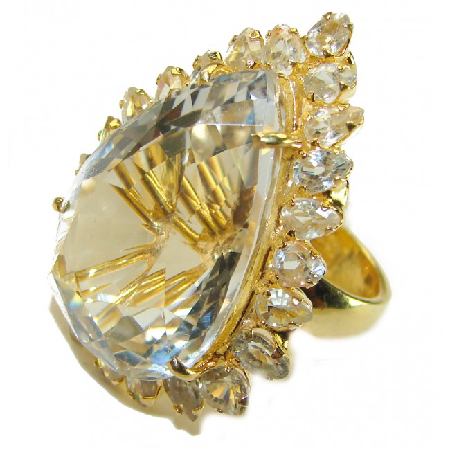 An exuberantly Large Snow Queen White Topaz 14K Gold over .925 Sterling Silver handmade Statement Ring size 7 1/2