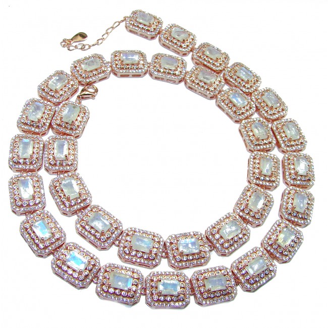 Blue Cascade authentic Fire Moonstone 18K Rose Gold over .925 Sterling Silver handcrafted necklace