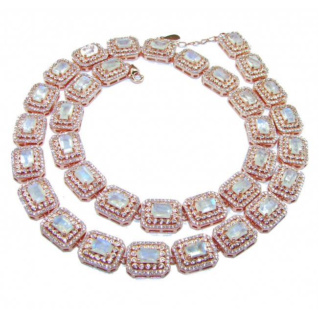 Blue Cascade authentic Fire Moonstone 18K Rose Gold over .925 Sterling Silver handcrafted necklace