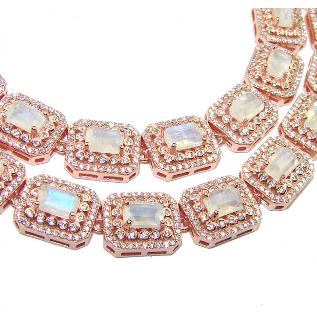 Blue Cascade authentic Fire Moonstone 18K Rose Gold over .925 Sterling Silver handcrafted necklace