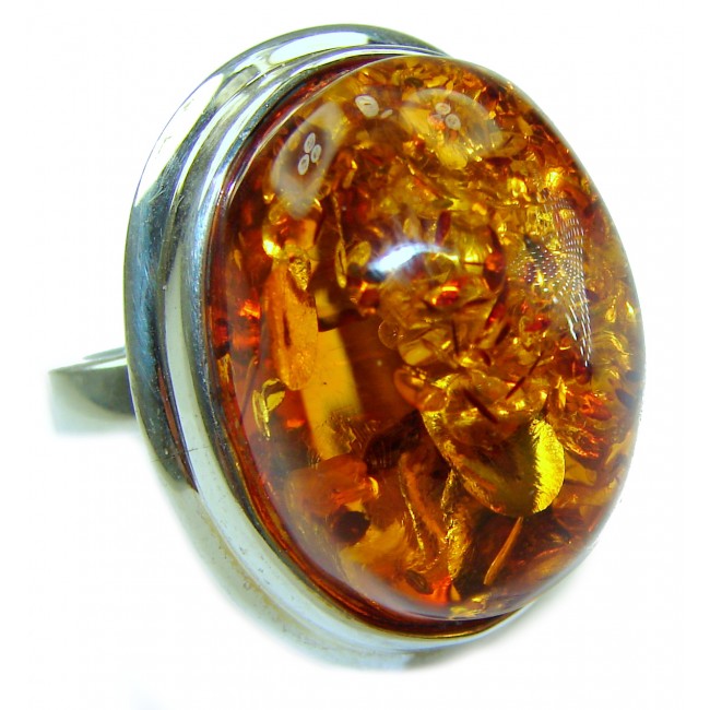 Large Authentic Baltic Amber .925 Sterling Silver handcrafted ring s. 8 adjustable