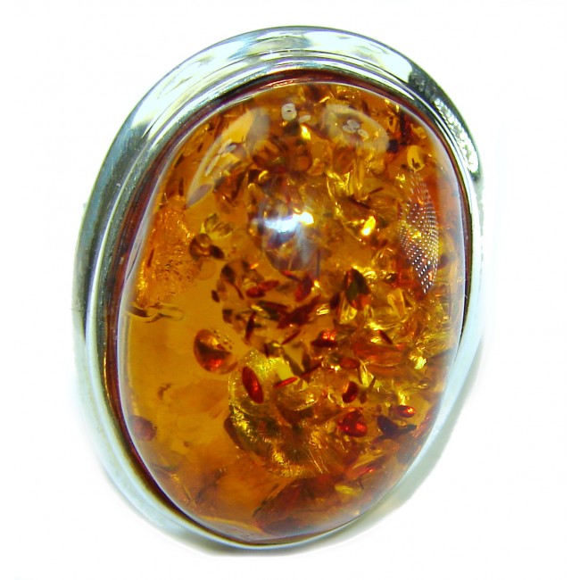 Large Authentic Baltic Amber .925 Sterling Silver handcrafted ring s. 8 adjustable