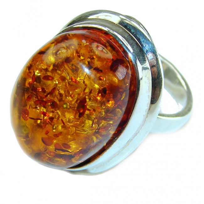 Large Authentic Baltic Amber .925 Sterling Silver handcrafted ring s. 8 adjustable